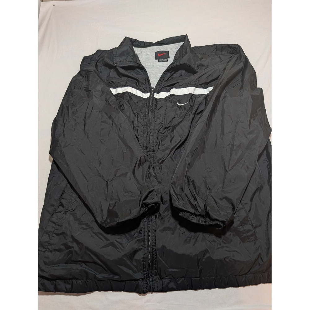 Nike Mens Windbreaker Jacket Black White Stripe Jersey Lined Full Zip Size M